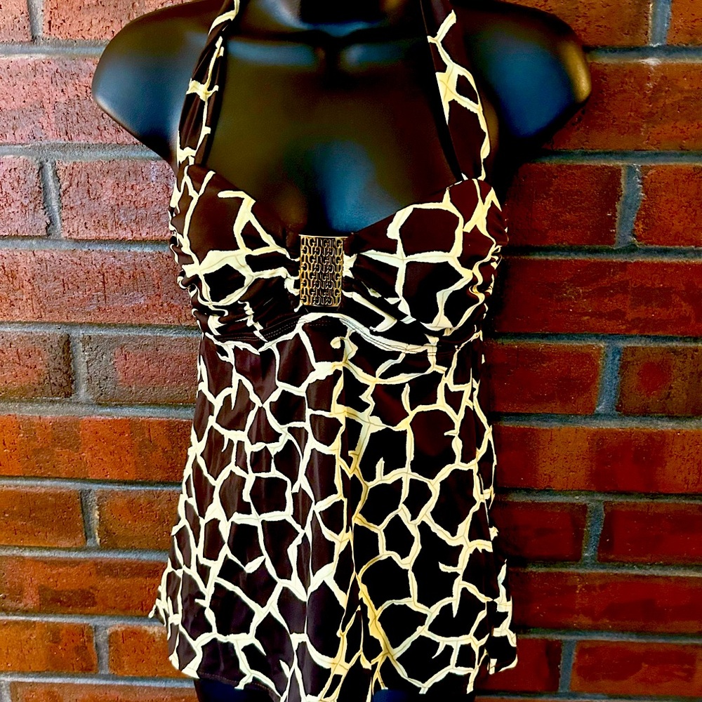 Tara Grinna Giraffe Print Tankini Swim Top